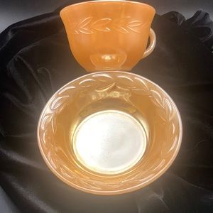 Fire-King Oven Ware #19 Peach Luster Ware Made in USA CUP AND BOWL
